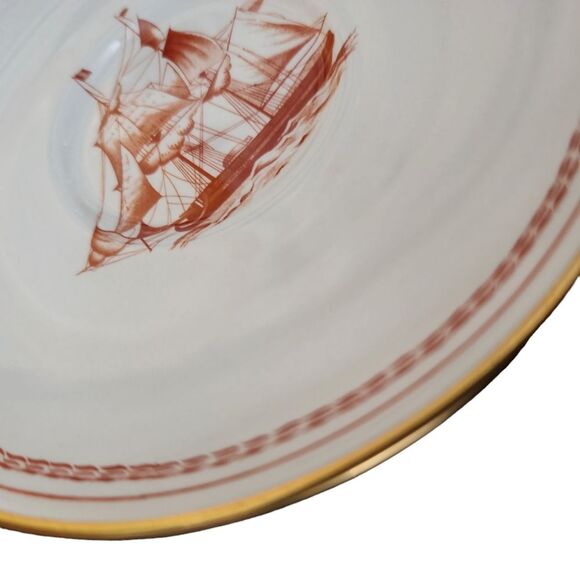 Spode Trade Winds Cup Saucer Red Gold England Fine Stone W128 Design C 1805 - Picture 5 of 11